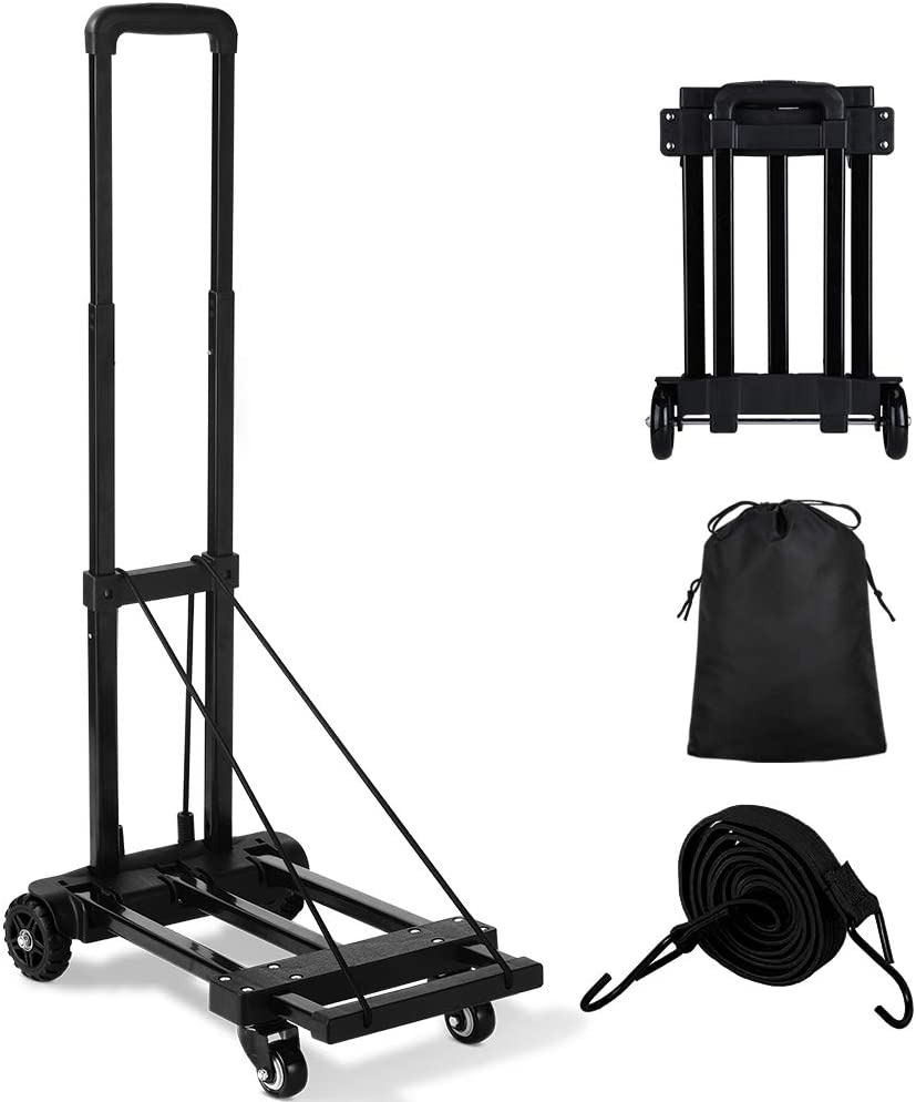 Cart Folding Dolly Collapsible Trolley Push 155lbs Bungee Cord Tank Wheels Black