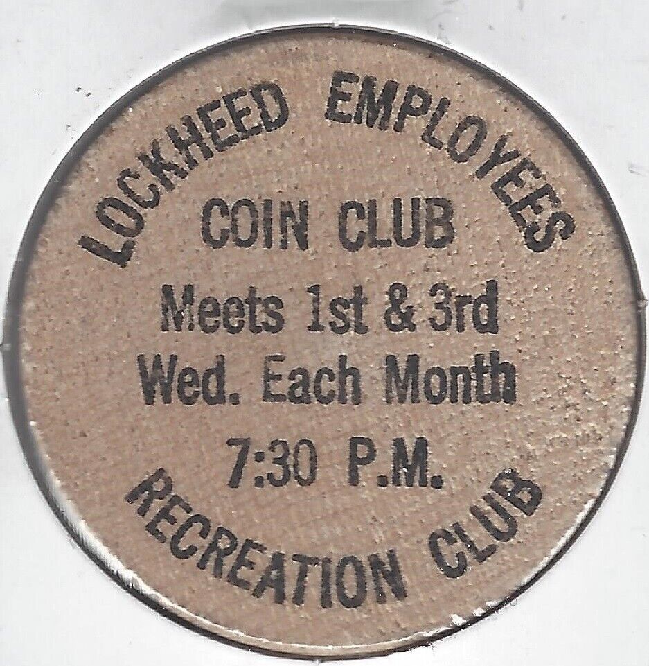 Lockhead Employees Coin Club, Recreation Club, Token, Buffalo Wooden Nickel