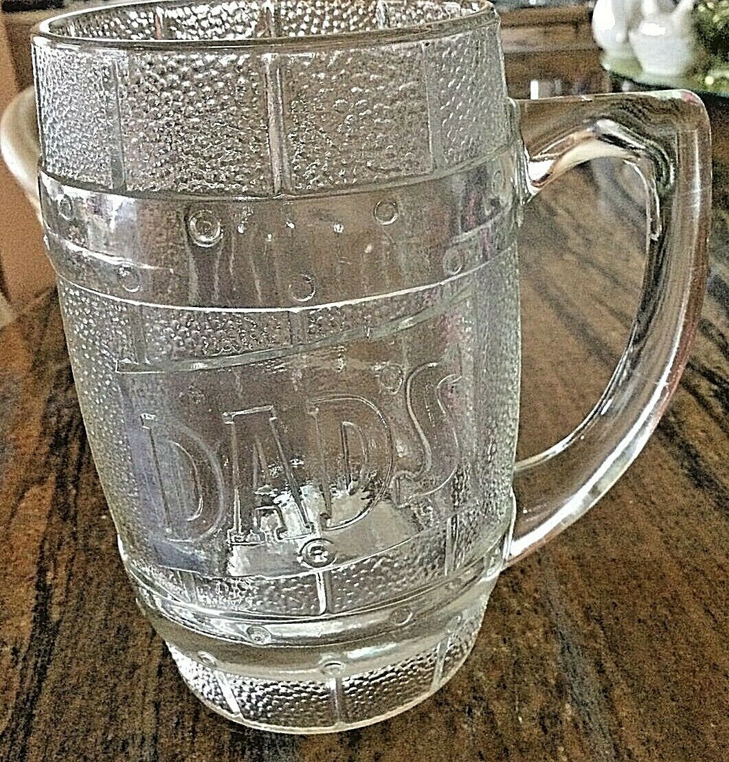 Vintage 1950's Dad's Root Beer 5" Tall Heavy Embossed Clear Glass Mug