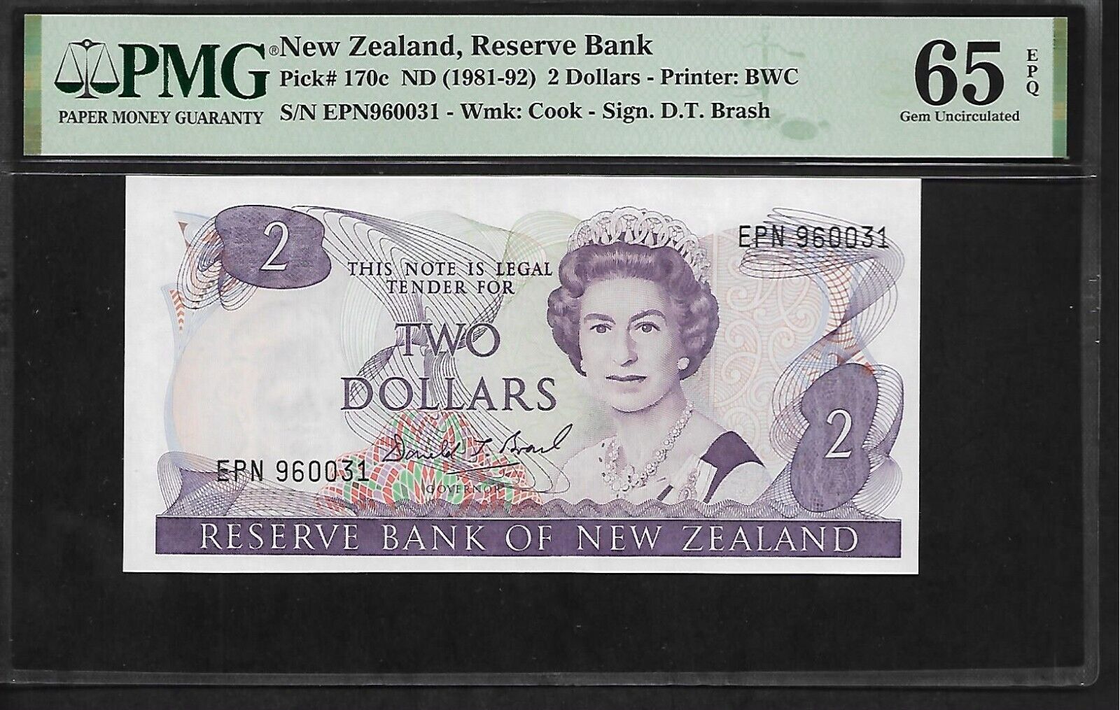 New Zealand 2 Dollars 1981-92 Pmg 65 Epq Unc Pick # 170c