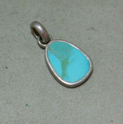 925 Sterling Silver Blue Turquoise Double Sided Dainty Pendant  9h 73