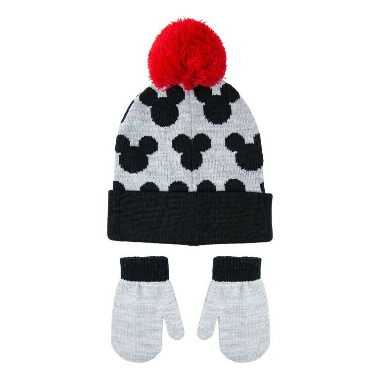 Mickey Mouse Toddler Boys Hat & Mitten Set Gray