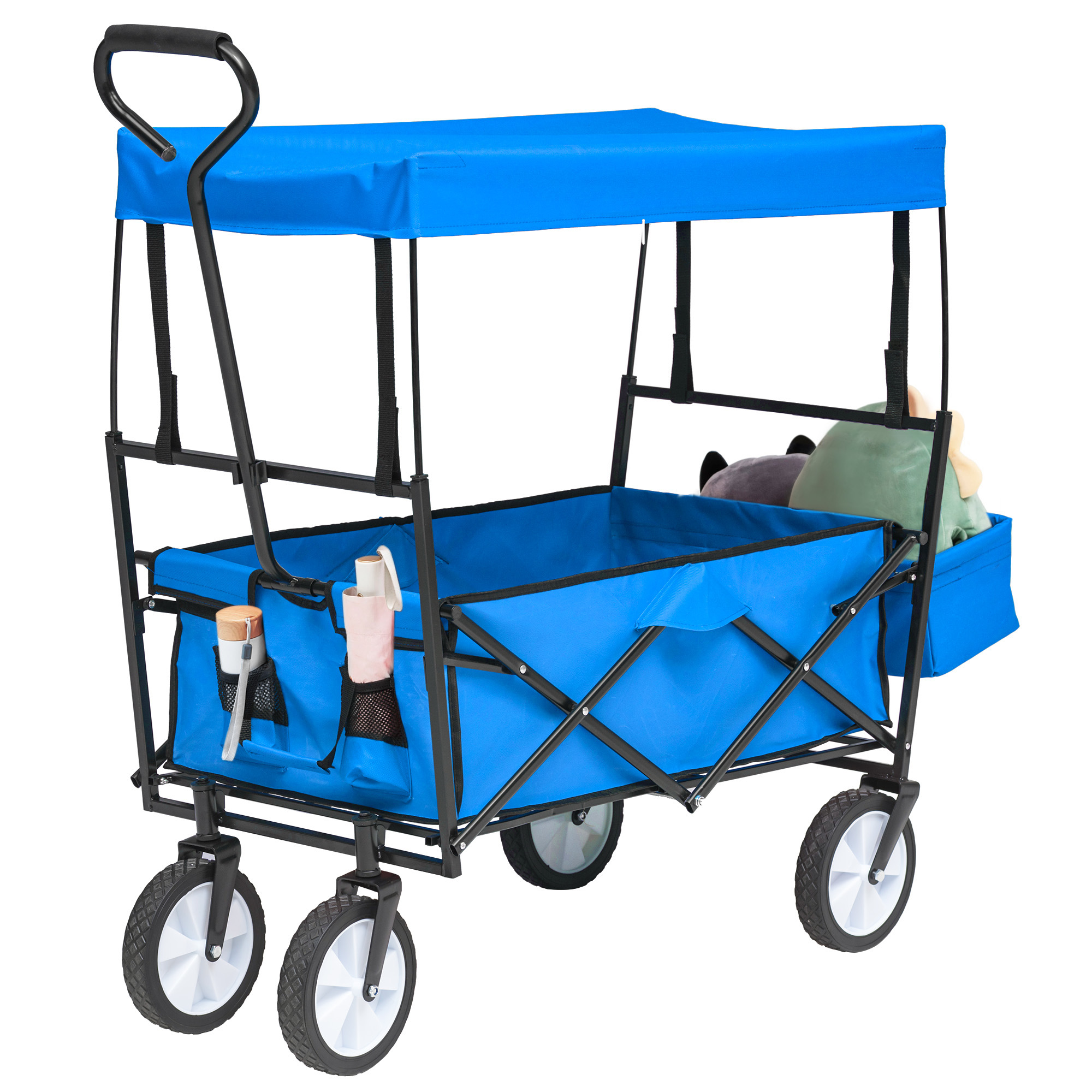 Collapsible Wagon Folding Cart With Canopy Beach Garden Outdoor Sport Utility Ca
