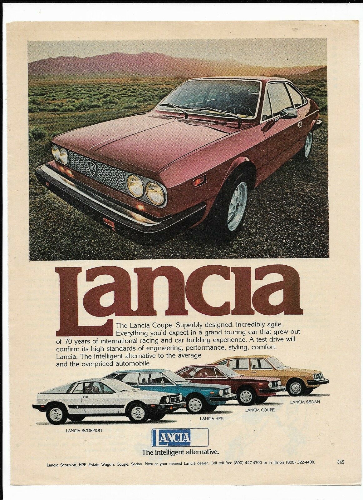 Red Lancia Coupe Automobile 1977 Print Ad ~ Intelligent Alternative