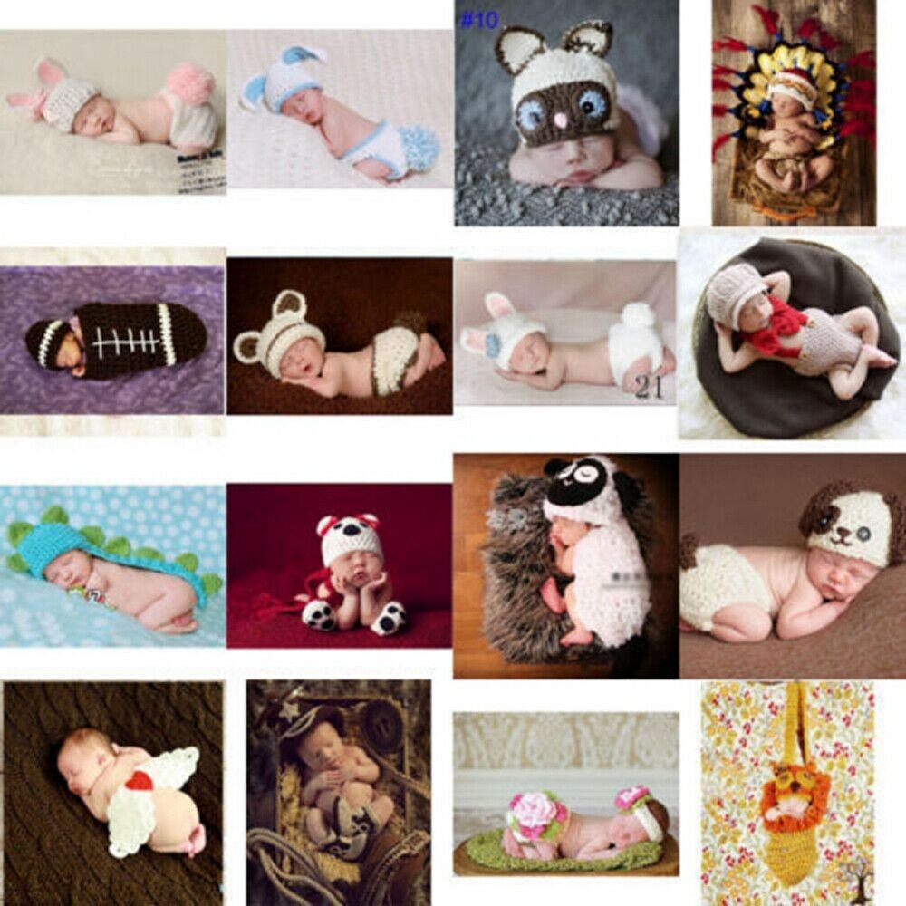 Cute Newborn Boys Girl Crochet Knitted Baby Outfits Costume Set Photography New