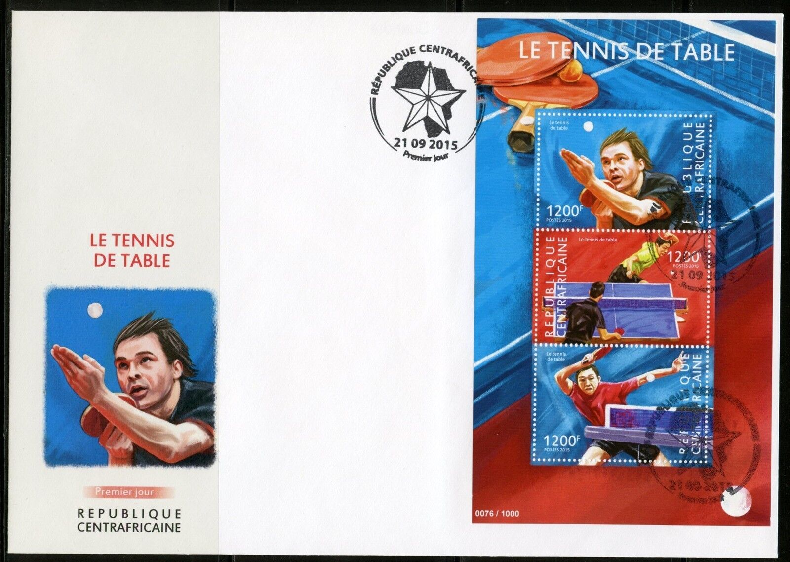 Central Africa  2015 Table Tennis  Sheet Fdc