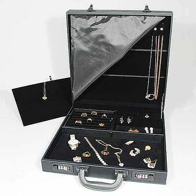 Black Jewelry Attache Carrying Case W Combo Lock 14 7/8" X 14 7/8" X 3 1/2"h