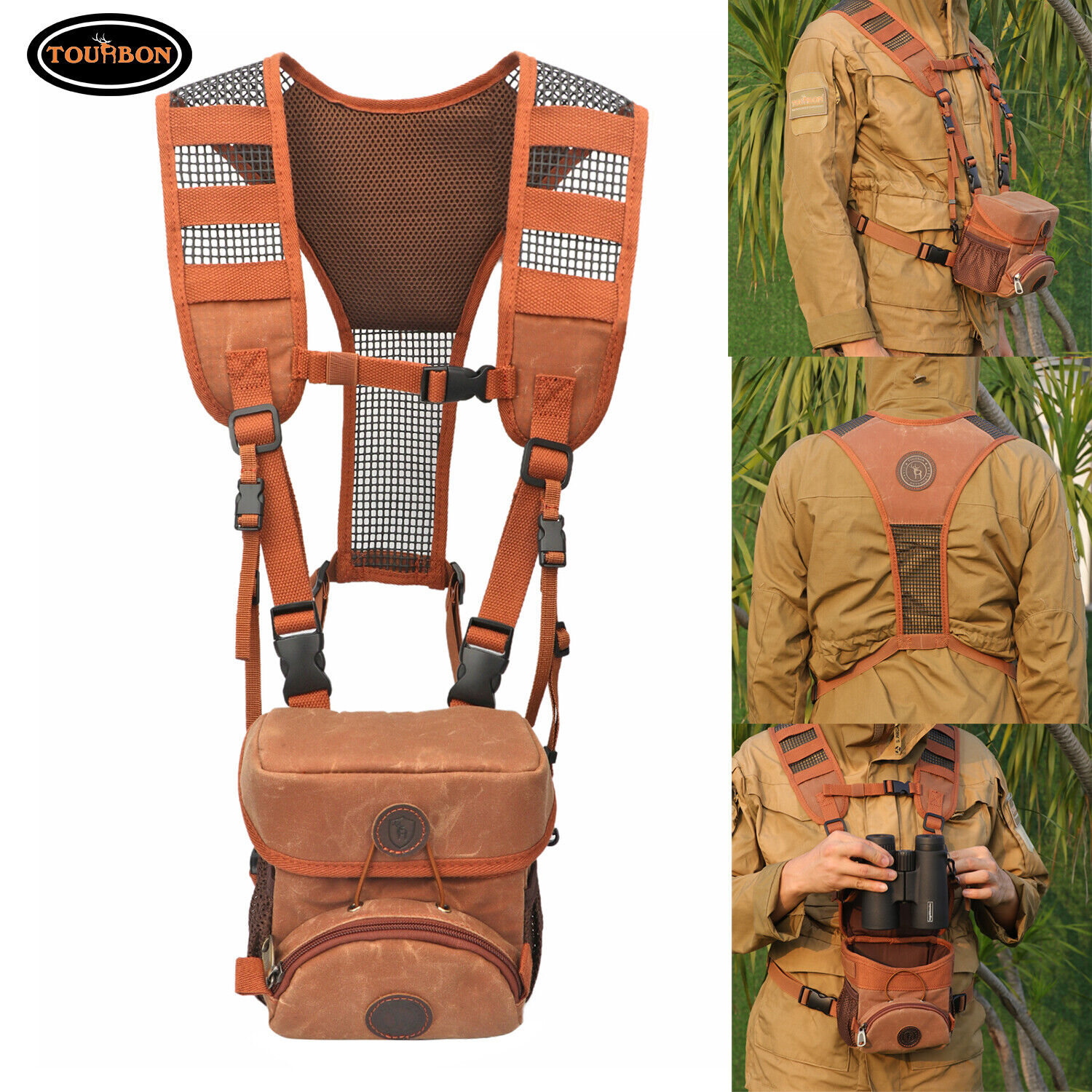 Tourbon Hunting Bino Harness Rangefinder Pouch Binoculars Chest Case Molle Bag