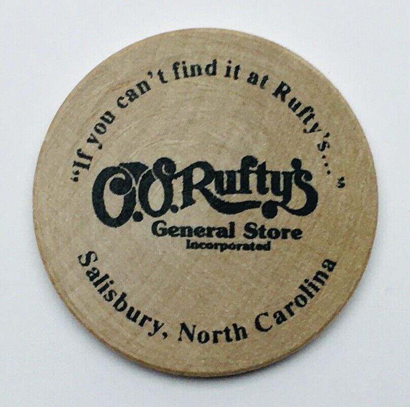 Wooden Nickel Advertisement O.o. Rufty's General Store Salisbury, Nc Vintage