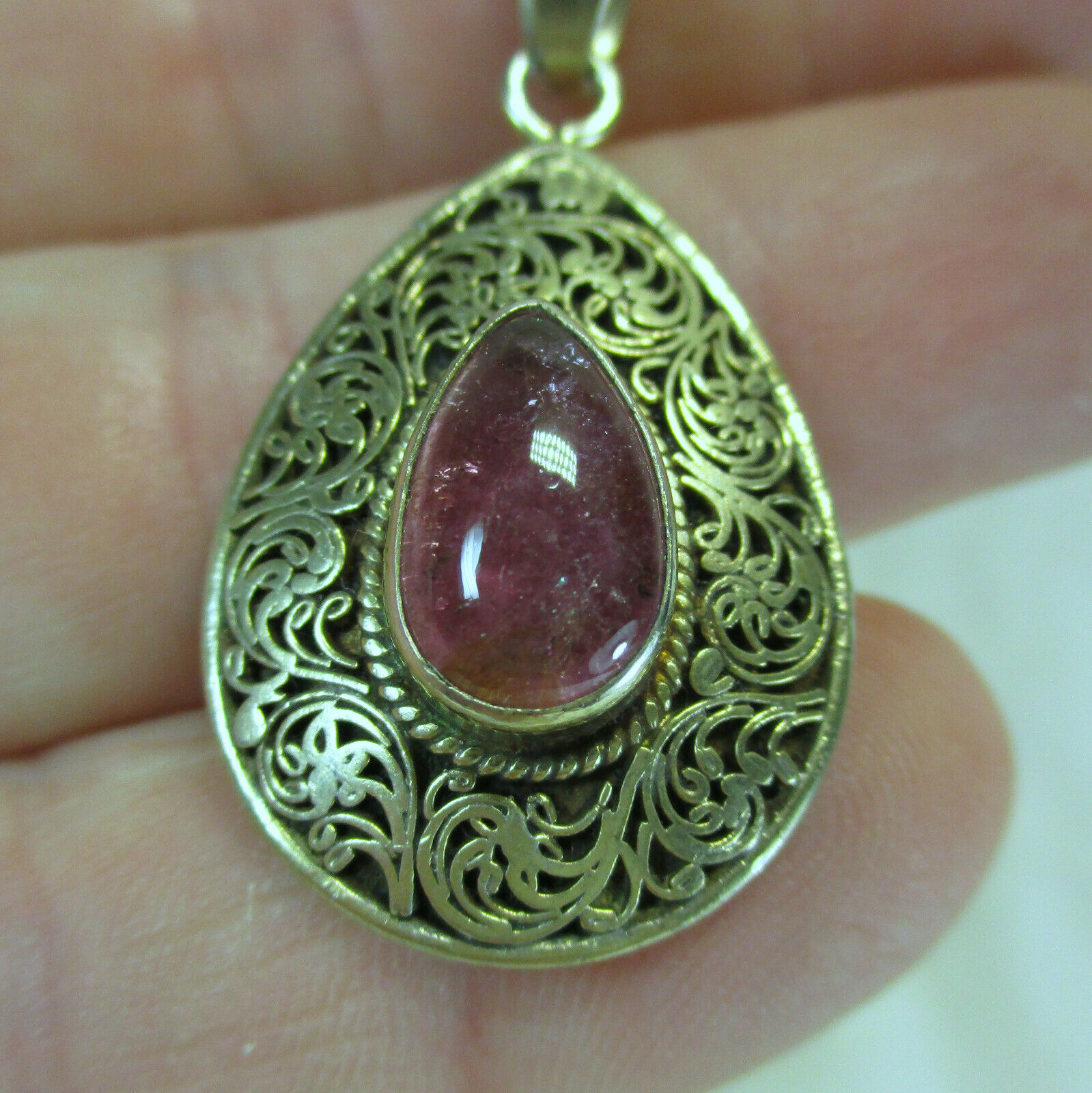 Rose Quartz Sterling Silver Necklace With Gold Overlay Intricate Details