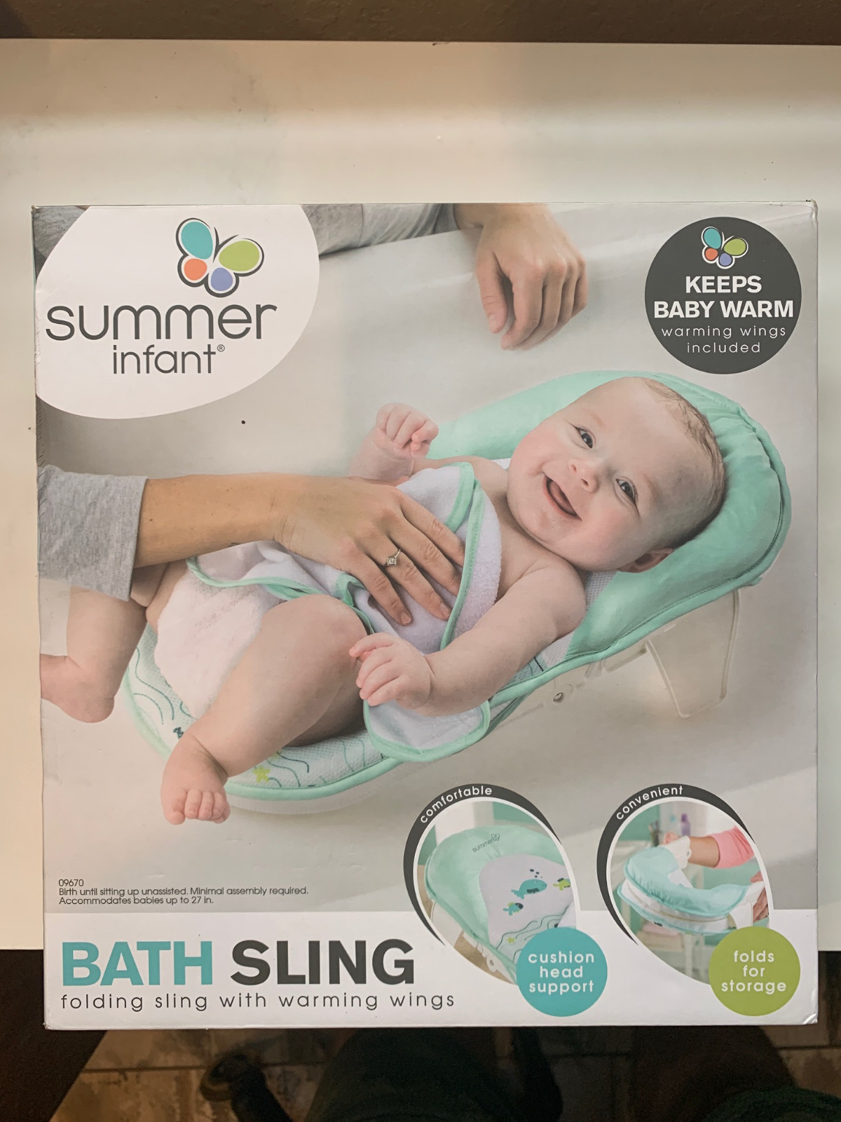Summer Infant Mint Green Bath Sling With Warming Wings Baby Head Support