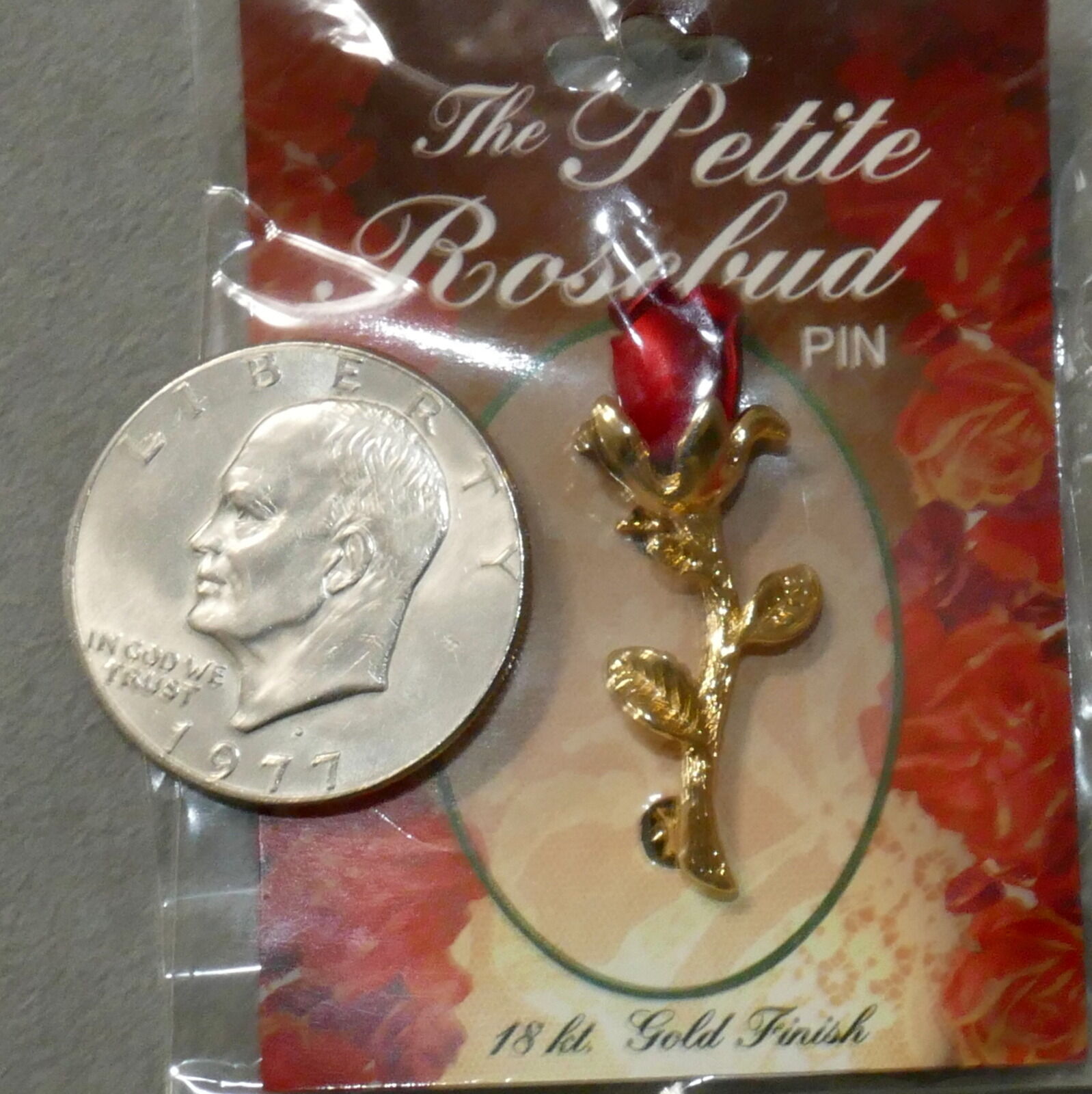 Jewelry Pin Brooch Vintage Rose Bud Red 14k Gold Finish 2" Lovely Usa Seller