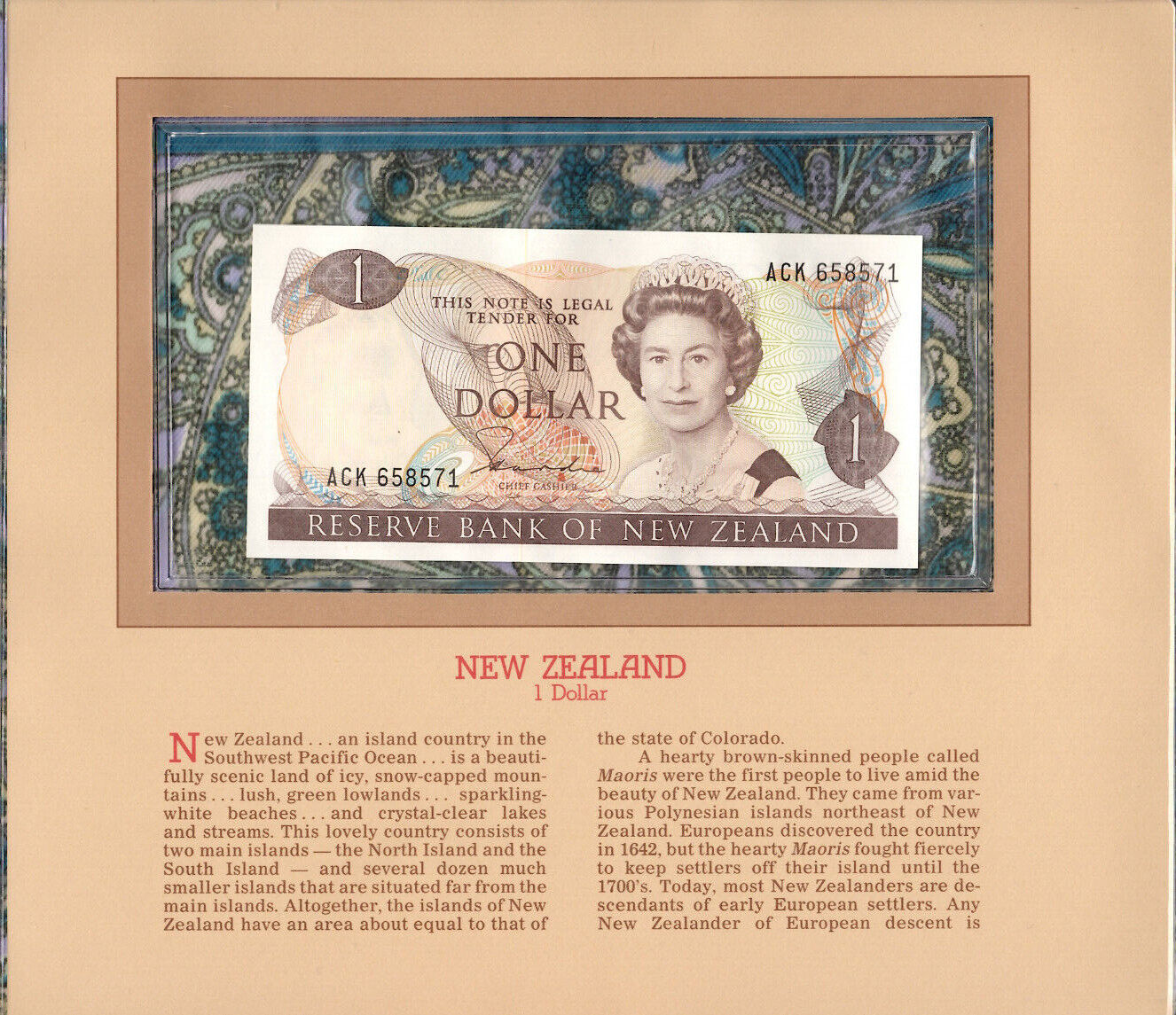 Most Treasured Banknotes New Zealand 1981-85 1 Dollar Unc P-169a Ack 658571