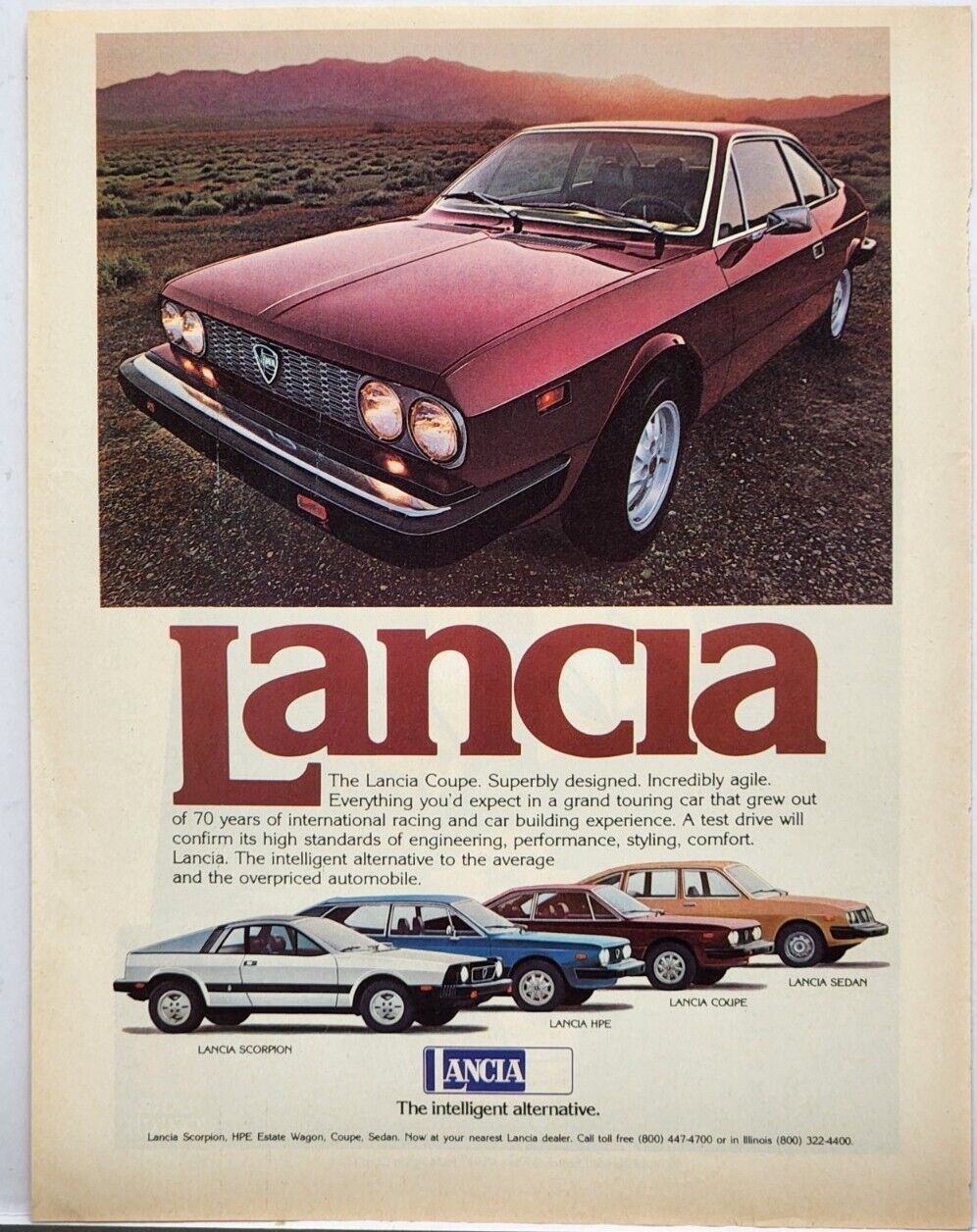 1977 Lancia Coupe The Intelligent Alternative Vintage Color Print Ad