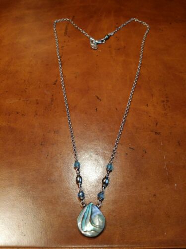 Vintage 925 Necklace W Abalone Black Pearls & Blue Crystal "unique & Different"