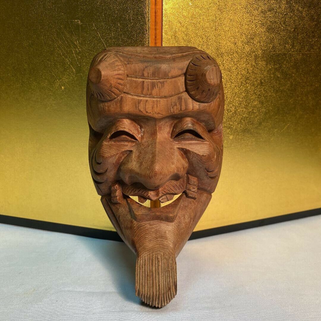 Wooden Noh Mask Old Man Japanese Okina Kagura Kyogen Vintage G4944