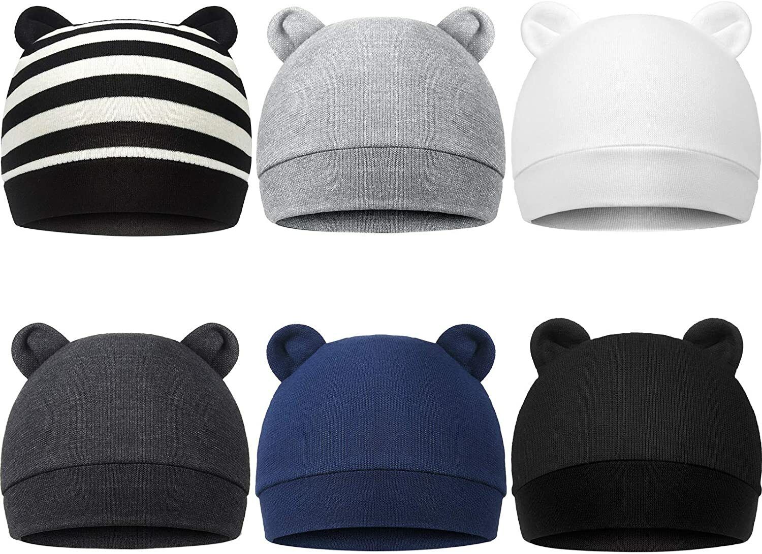 0-3 Months 6pcs Newborn Baby Hat Bear Ears Infant Caps Baby Boy Girl Hats Caps