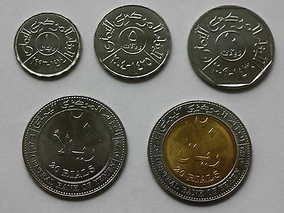Yemen 5 Coins High Grade Full Set With Bimetallic 1, 5, 10, 2x 20 Rials (riyals)