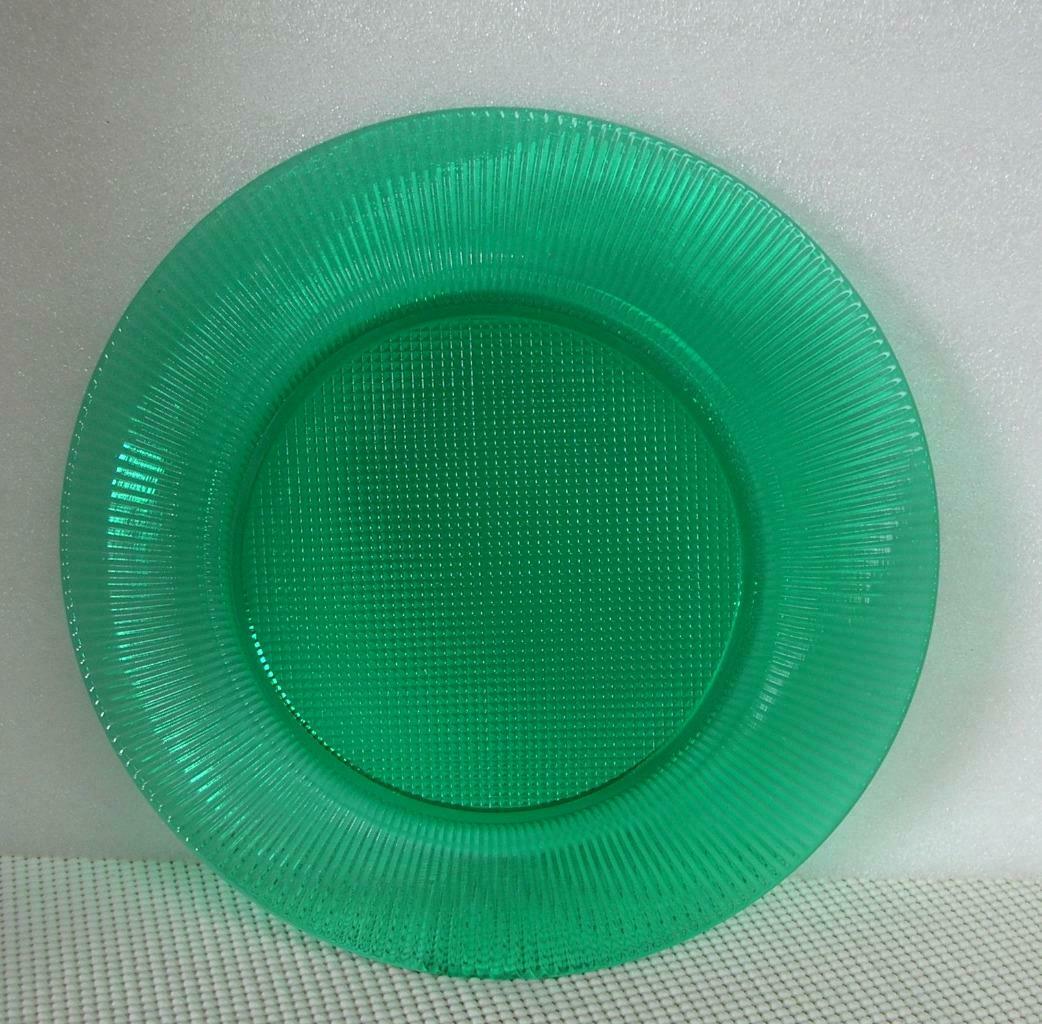 "rare" Homespun Green Fine Rib 10-3/4" Plate Depression Glass By Jeannette Co