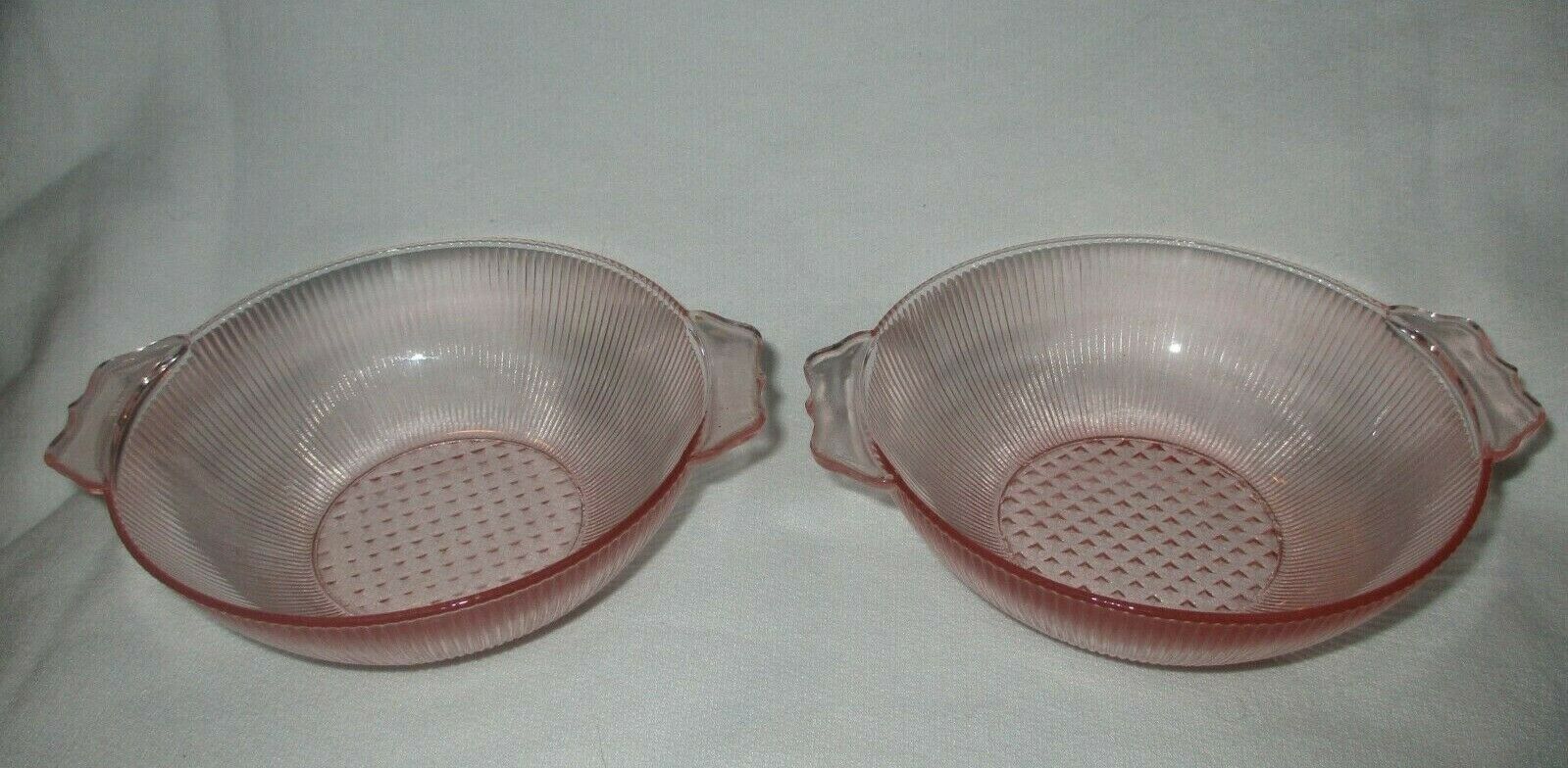 2 Homespun Berry Bowls  Pink Depression Glass