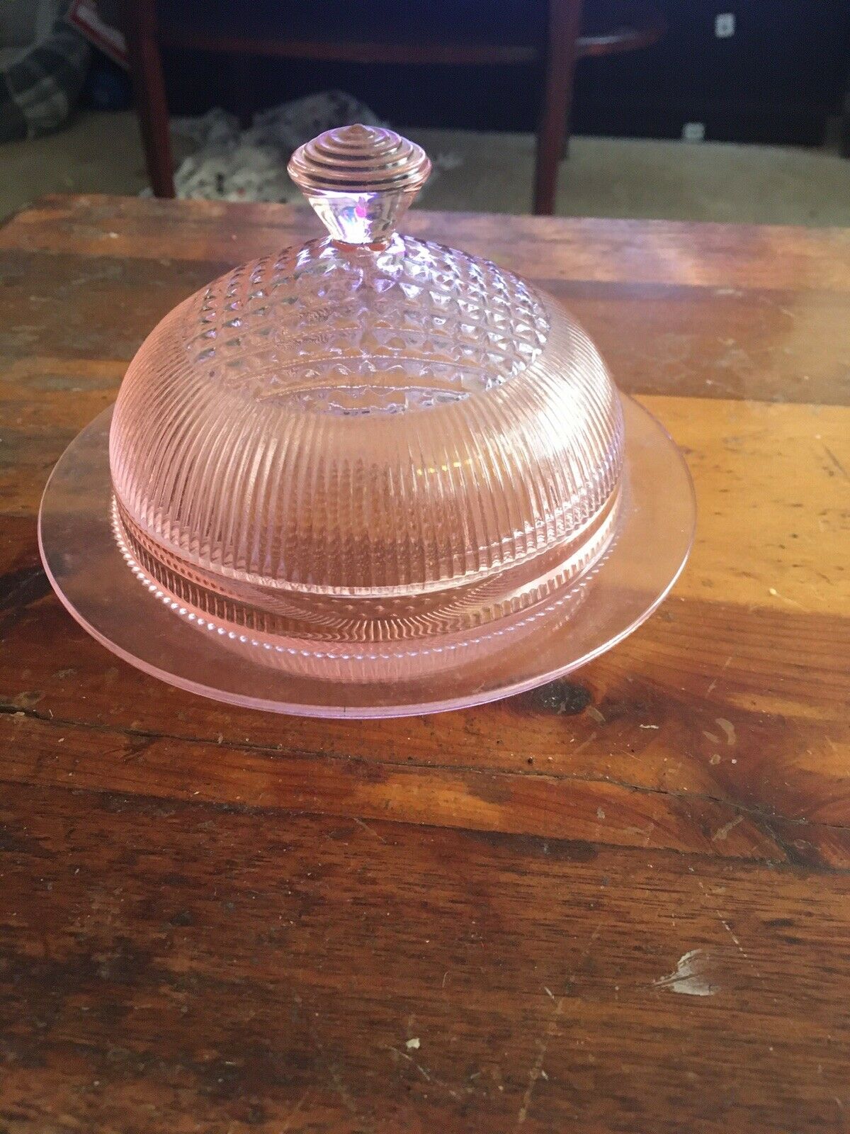 Pink Homespun Butter Dish With Cover