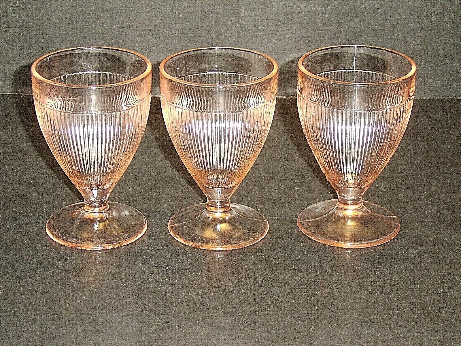 3 Jeannette Pink Depression Glass Homespun 3-7/8" Footed Juice Tumblers